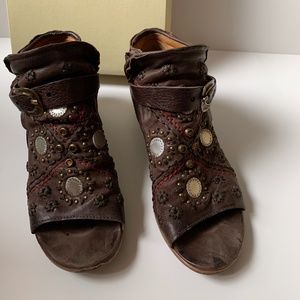 A.S.98 Brown Booties, Open Toe, Embellishments